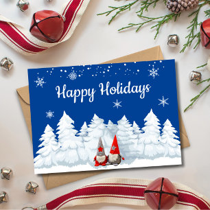 Cartes Pour Fêtes Annuelles Gnomes joyeux Noël arbres enneigés
