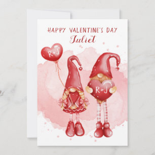 Cartes Pour Fêtes Annuelles Gnomes mignons Initiales personnalisées Coeurs Sai