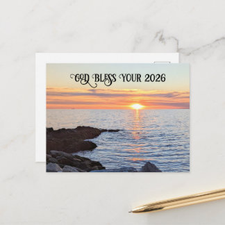 Cartes Pour Fêtes Annuelles God Bless 2026 New Year Golden Sunset Photo