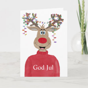 Cartes Pour Fêtes Annuelles God Jul, Reindeer suédois