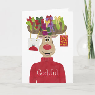 Cartes Pour Fêtes Annuelles God Jul, Suède Cadeaux de Noël Reindeer