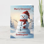 Cartes Pour Fêtes Annuelles Godgirl Christmas Snowman<br><div class="desc">Une scène d'hiver festive montrant un joyeux bonhomme de neige dans un casquette rouge et foulard. Souhaitez à votre fillette un joyeux Noël avec une belle carte de bonhomme de neige.</div>