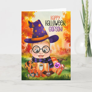 Cartes Pour Fêtes Annuelles Godson Little Wizard Boy in a Citrouille Halloween