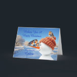 Cartes Pour Fêtes Annuelles Godson Robins et Snowman Christmas<br><div class="desc">Une belle carte de Noël pour un filon. Envoyez une joie saisonnière avec cette carte de Noël magnifiquement illustrée qui présente trois volants coquins en équilibre sur le nez de carotte d'un bonhomme de neige. Un design joyeux qui saisit la magie de l'hiver et l'esprit des vacances.</div>