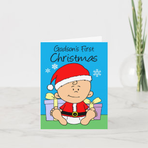 Cartes Pour Fêtes Annuelles Godson's First Christmas Cute Little Père Noël