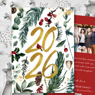 Cartes Pour Fêtes Annuelles Gold 2025 Pin de Noël Festive Pough Rouge photo