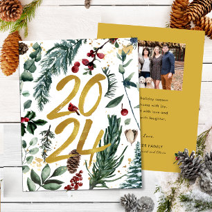 Cartes Pour Fêtes Annuelles Gold 2025 Pin de Noël Festive Pough Rouge photo