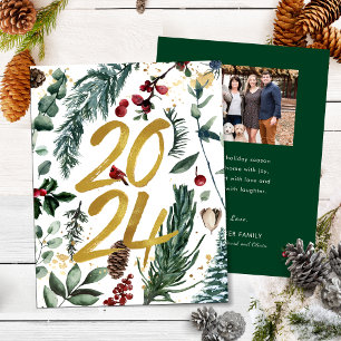 Cartes Pour Fêtes Annuelles Gold 2025 Pin de Noël Festive Pough Rouge photo