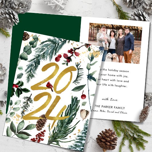 Cartes Pour Fêtes Annuelles Gold 2025 Pin de Noël Festive Pough Rouge photo