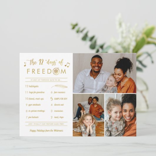 Cartes Pour Fêtes Annuelles Gold 3 Photo Collage Funny Post Vidéo Noël (Debout devant)