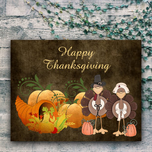 Cartes Pour Fêtes Annuelles Gold Automne mignon Turquie Couple Bon thanksgivin