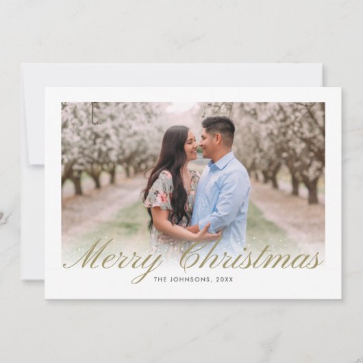 Cartes Pour Fêtes Annuelles Gold Christmas Script Calligraphy Mint Collage (Devant)