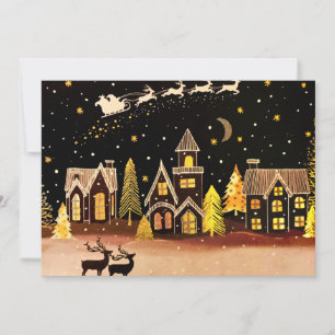 Cartes Pour Fêtes Annuelles Gold Christmas Village Deer Winter Night