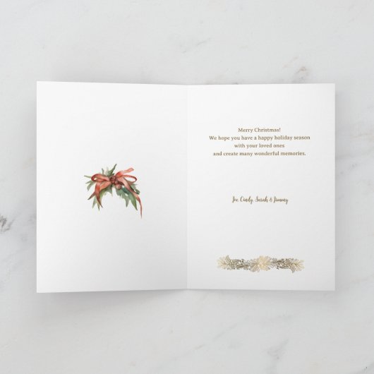 Cartes Pour Fêtes Annuelles Gold Christmas Wreath Happy Holidays Script Photo (Intérieur)