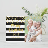 Cartes Pour Fêtes Annuelles Gold Confetti Black Stripes Joyeux Noël 2017 (Debout devant)