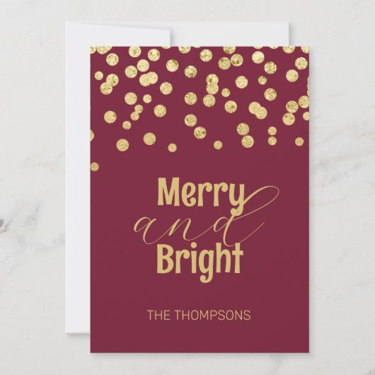 Cartes Pour Fêtes Annuelles Gold Confetti Rouge Noël Joyeux et lumineux (Devant)