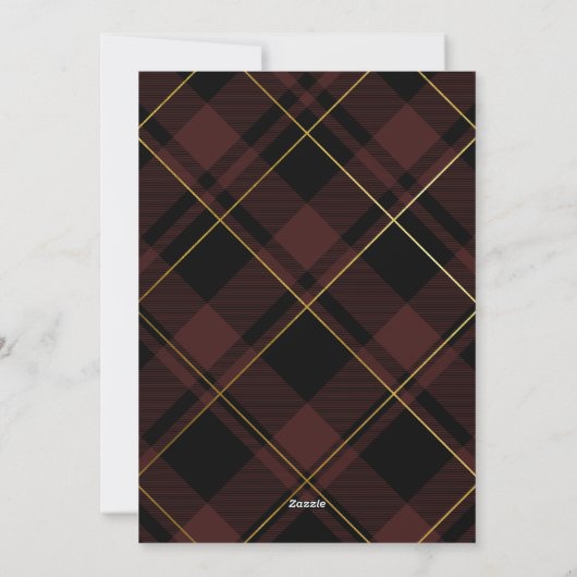 Cartes Pour Fêtes Annuelles Gold & Dark Red Tartan Joyeux Noël Photo (Dos)