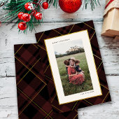 Cartes Pour Fêtes Annuelles Gold & Dark Red Tartan Joyeux Noël Photo