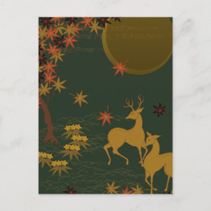 Cartes Pour Fêtes Annuelles Gold Fall Moon Russe Forêt Nature Cerf