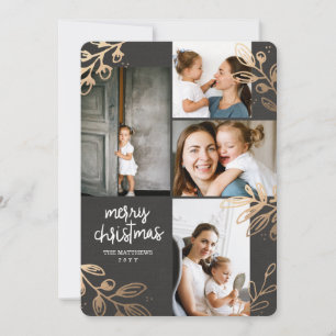Cartes Pour Fêtes Annuelles Gold Feuilles 4 Photo Holiday Card
