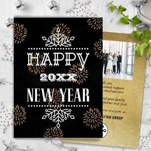 Cartes Pour Fêtes Annuelles Gold Fireworks Entreprise Photo Fun Script Nouvel