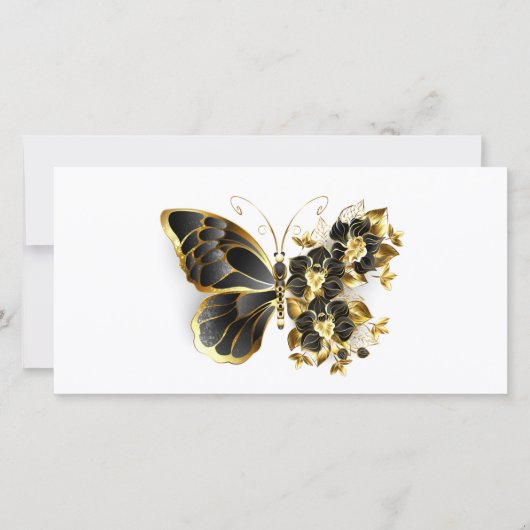 Cartes Pour Fêtes Annuelles Gold flower Butterfly with Black Orchid (Devant)