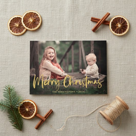 Cartes Pour Fêtes Annuelles Gold Foil Script Joyeux Noël Photo de vacances