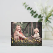 Cartes Pour Fêtes Annuelles Gold Foil Script Joyeux Noël Photo de vacances (Debout devant)