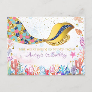 Cartes Pour Fêtes Annuelles Gold Glitter Mermaid Under The Sea Thank You Card