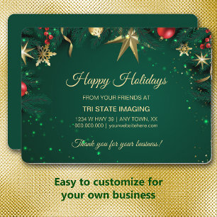 Cartes Pour Fêtes Annuelles Gold Green Décorations de Noël Merci d'entreprise