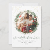 Cartes Pour Fêtes Annuelles Gold Green Wreath Famille de Noël (Devant)