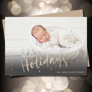Cartes Pour Fêtes Annuelles Gold Happy Holidays Photo Annonces de naissance
