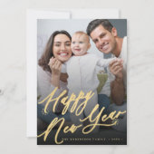 Cartes Pour Fêtes Annuelles Gold Happy Nouvel An photo minimale élégante (Devant)