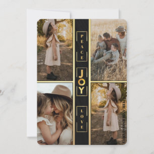Cartes Pour Fêtes Annuelles    Gold Joy Peace Love 4 Photo Collage Holiday 