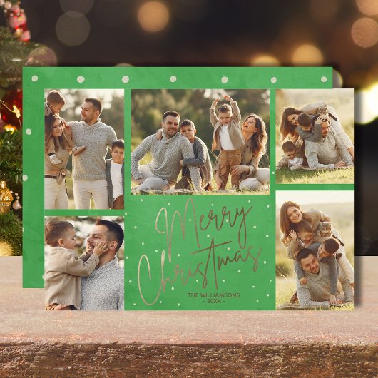 Cartes Pour Fêtes Annuelles Gold Joyeux Noël Cinq photo Vert