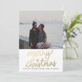 Cartes Pour Fêtes Annuelles Gold Joyeux Noël manuscrit Script photo (Debout devant)