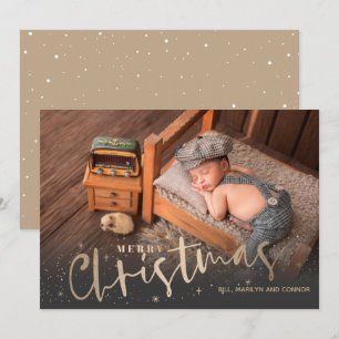 Cartes Pour Fêtes Annuelles Gold Joyeux Noël Photo Annonces de naissance