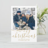 Cartes Pour Fêtes Annuelles Gold Joyeux Noël Script Photo Holiday Card (Debout devant)
