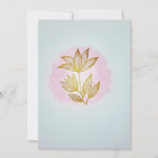 Cartes Pour Fêtes Annuelles Gold Line Floral on Pink Watercolor Wash