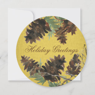 Cartes Pour Fêtes Annuelles Gold Linen Pine Cones Christmas Greeting Card