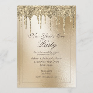 Cartes Pour Fêtes Annuelles Gold Metallic Glitter Drift Élégant réveillon du N