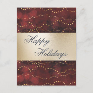 Cartes Pour Fêtes Annuelles Gold Metallic Rouge Élégant Joyeux Vacances