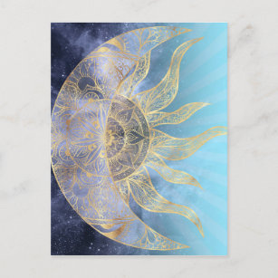 Cartes Pour Fêtes Annuelles Gold Moon Sun Mandala Celestial Design
