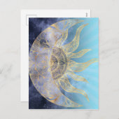 Cartes Pour Fêtes Annuelles Gold Moon Sun Mandala Celestial Design (Devant / Derrière)