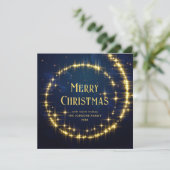 Cartes Pour Fêtes Annuelles Gold Navy Blue Sparkle Lights Étoiles de Noël (Debout devant)