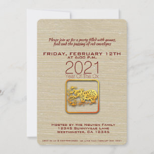 Cartes Pour Fêtes Annuelles Gold Papier coupé Viêt-namien Ox Année 2021 Invita