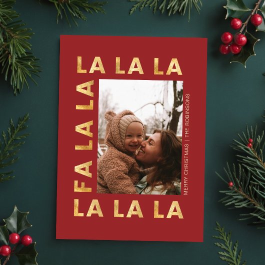 Cartes Pour Fêtes Annuelles Gold & Red Fa la la Festive Family Christmas Photo