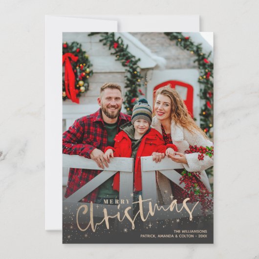 Cartes Pour Fêtes Annuelles Gold Script Joyeuse photo de Noël (Devant)