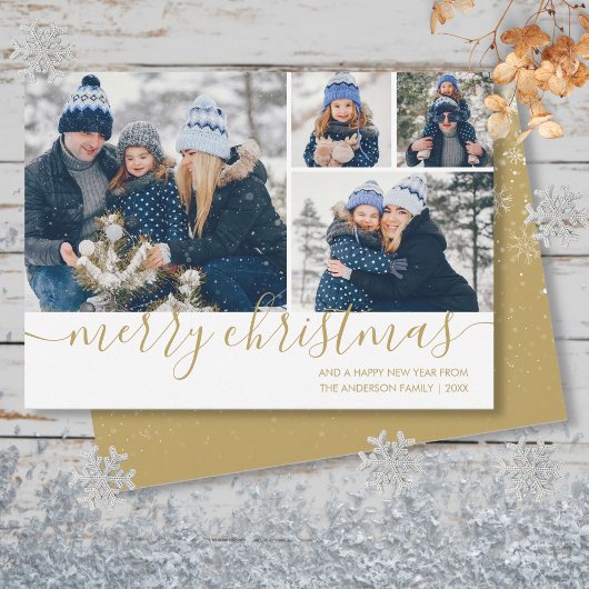 Cartes Pour Fêtes Annuelles Gold Script Joyeux Noël 4 Photo Holiday Card