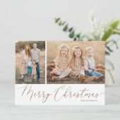 Cartes Pour Fêtes Annuelles Gold Script Joyeux Noël Elegant 2 Photo (Debout devant)